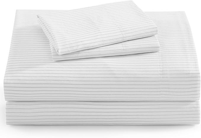 Casa Platino Twin Sheets, Pre-Washed Soft & Breathable Bed Sheets Set, 3 Piece Set, Brushed Cozy Microfiber Bedding, Fade Resistant, Deep Pocket Sheets – Ticking Stripe Silver