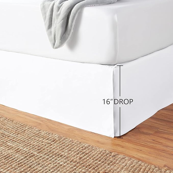 Amazon Basics Lightweight Pleated Bed Skirt, Queen, Bright White, Solid
