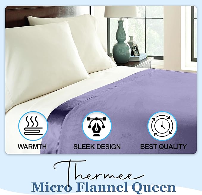 Thermee Micro Flannel Shavel King-Size All Seasons Lightweight Sheet Blanket, Machine Wash & Dry, No Pilling, 90Lx108W, Lilac