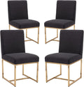 CIMOTA Black Modern Dining Chairs Set of 4, Upholstered Linen Dining Room Chairs Armless Side Chair with Gold Base for Kitchen, Charcoal Black, 4PCS