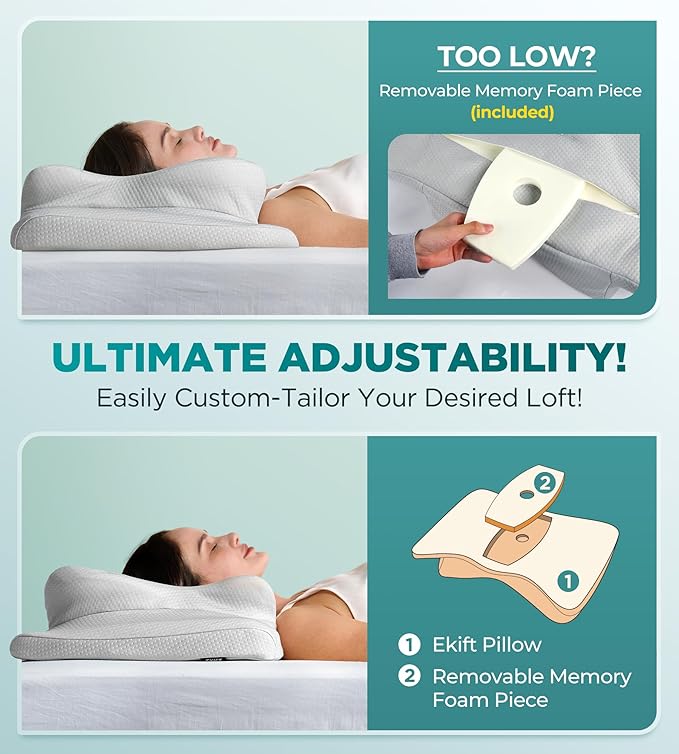 Cervical Neck Pillow for Pain Relief, Cooling Memory Foam Pillow for Side, Back & Stomach Sleepers, Odorless Bed Pillow for Deep Sleep, Ergonomic Orthopedic Contour Neck Support Grey