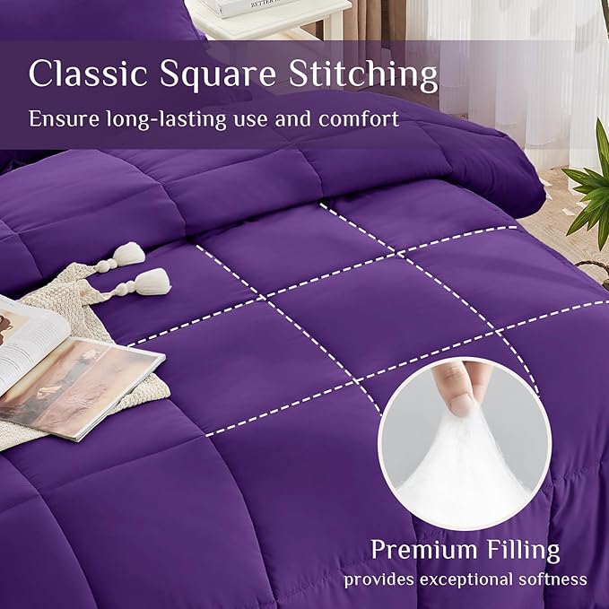JOLLYVOGUE California King Comforter Set, Ultra-Soft Bed in a Bag Cal King Size 7 Pieces, Oeko-TEX Certified Bedding Set with Down Alternative Comforter, Sheets, Pillowcases & Shams, Purple