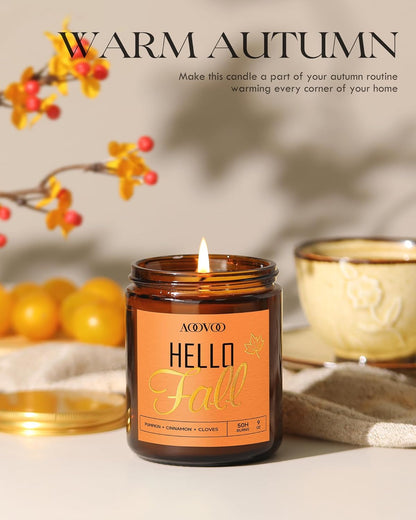 AOOVOO Hello Fall Candles - 9 oz Scented Candles, Aromatherapy Candle, Soy Candle for Home Scented