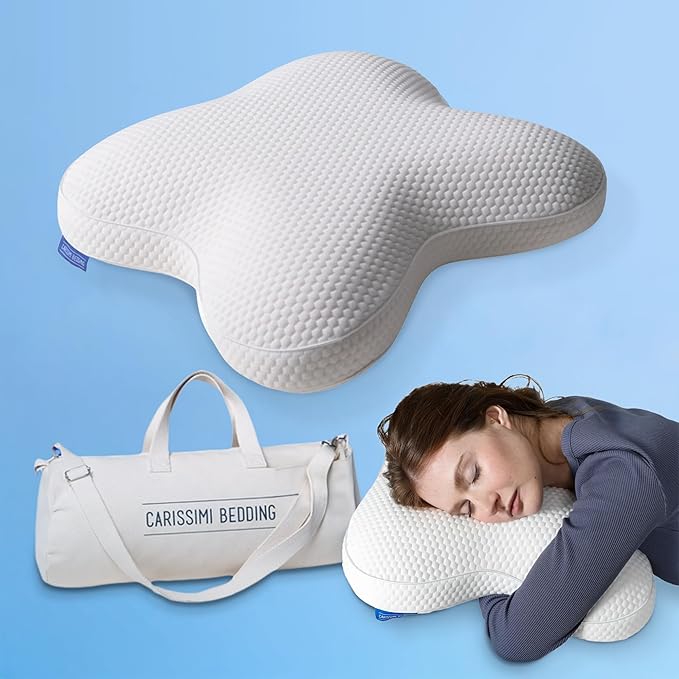 Dreamers Memory Foam Pillow for Side Sleepers – Cervical Neck Pillow for Side and Back Sleepers – Contoured Ergonomic Design for Shoulder and Neck Support - Includes Carry Bag