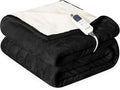Heat Blanket 50”x60” Throw,Soft Flannel & Sherpa Reversible Electric Blanket with 10 Heat Settings,12 Timer Setting and 3 Hours Auto-Shut Off,ETL Certified Machine Washable,Black