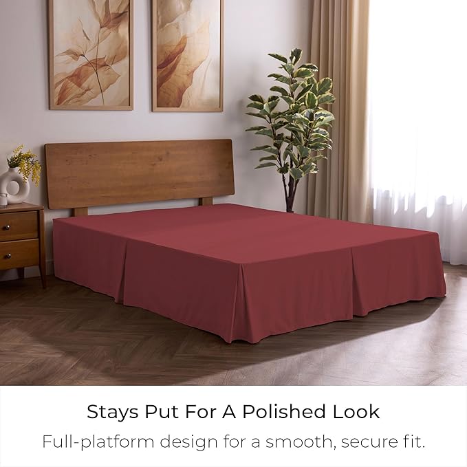 Mellanni Bed Skirt Twin XL Size - Bed Skirting - 15-Inch Tailored Drop Pleated Dust Ruffle - Hotel Luxury Bedding - Wrinkle, Fade, Stain Resistant - 1 Bedskirt (Twin XL, Brick Red)