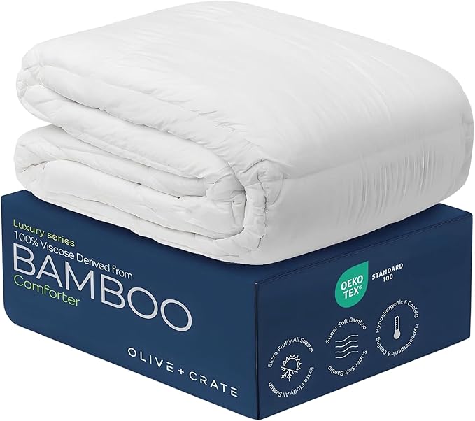 Olive + Crate 100% Cooling Bamboo Comforter from Viscose - California King Size - Hypoallergenic, Breathable & Moisture-Wicking Bedding - All Season Lightweight Plush Design - Organic Bamboo Comforter