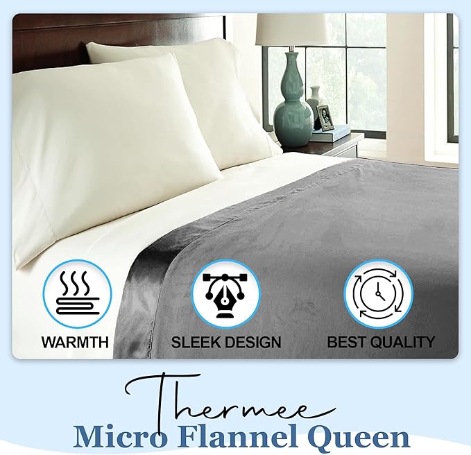 Thermee Micro Flannel King Size Blankets, Lightweight All Seasons Cozy Blanket, Throw Blankets for Home and Living Room, Comfy & Soft Blanket for Couch, Machine Wash, No Pilling - Slate Grey