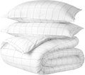 Bare Home Bedding Duvet Cover King Size - Premium 1800 Super Soft Collection - Lightweight, Cooling - Soft Breathable Bedding Duvet Cover (King, Grid - White/Grey)