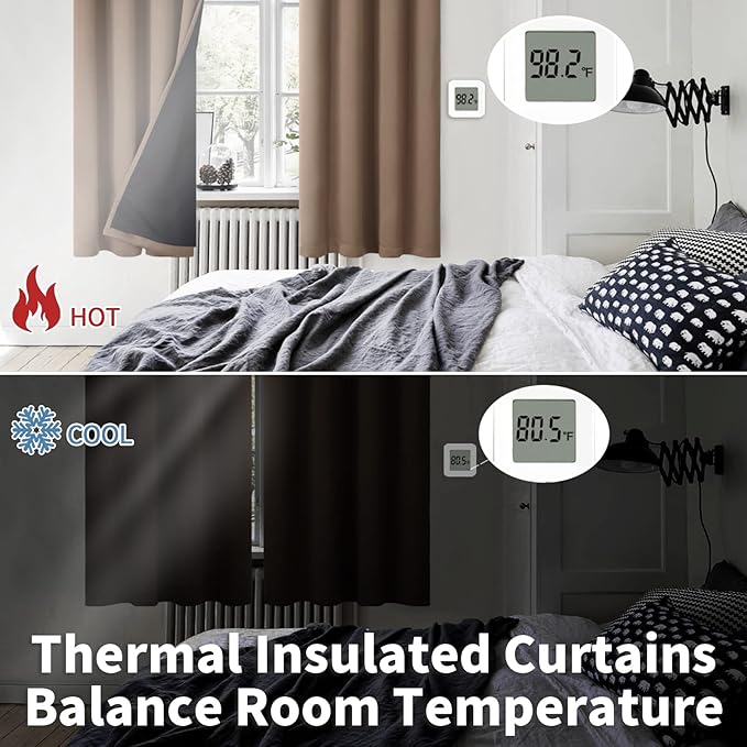 BGment Total Thermal Insulated 100% Blackout Curtains for Bedroom with Black Liner, Double Layer Full Room Darkening Noise Reducing Grommet Curtain (42 x 63 Inch, Taupe, 2 Panels)
