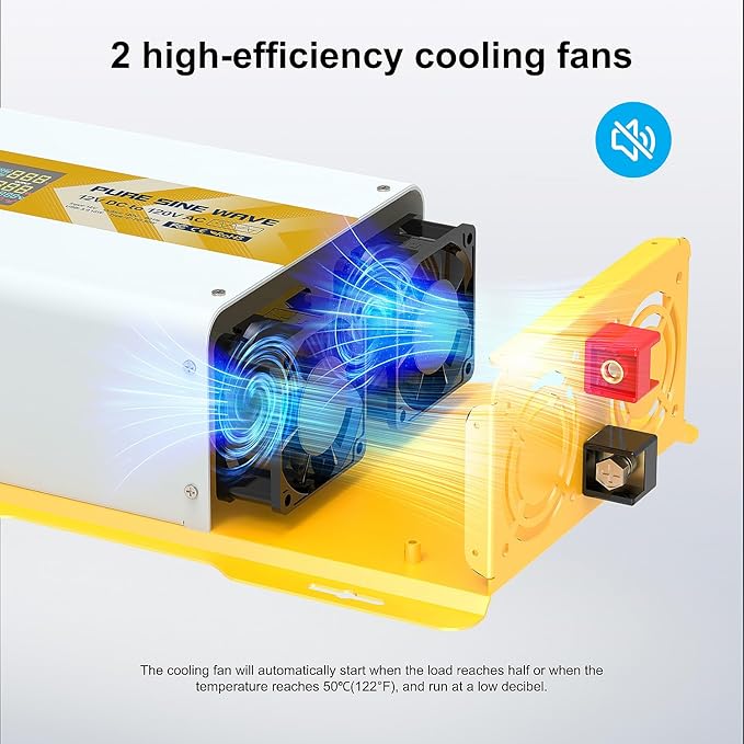 XWJNE 1200W Pure Sine Wave Power Inverter 12V DC to 120V GFCI AC Converter with LCD Display for Home, RV, Truck, Off-Grid Solar Power