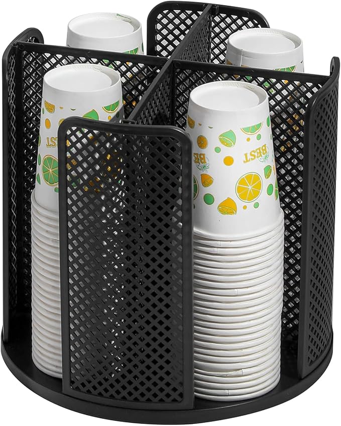 Paper Cup and Lid Holder Plastic Cup Storage Organizer Coffee Cup Dispenser for Countertop, Breakroom, Bathroom, Coffee Station, Bar, Buffet, Kitchen Cabinet - Black