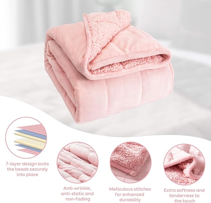 Cottonblue Weighted Blankets 25lbs for King Bed, Sherpa Fleece Weighted Blanket for Adults, Soft Heavy Blanket with Premium Glass Bead for Calming and Relax, 90" x 90", Pink