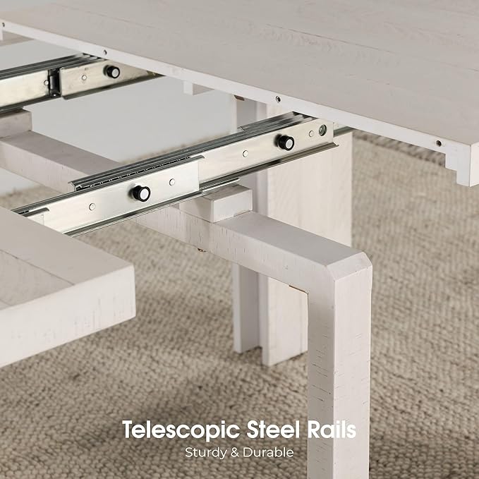 Transformer Table - Solid Wood Extendable Dining Table, Seats 2-12, Extendable Dining Room Table, Space-Saving Furniture, Expandable Dining Furniture (White, Table + 2 Benches)