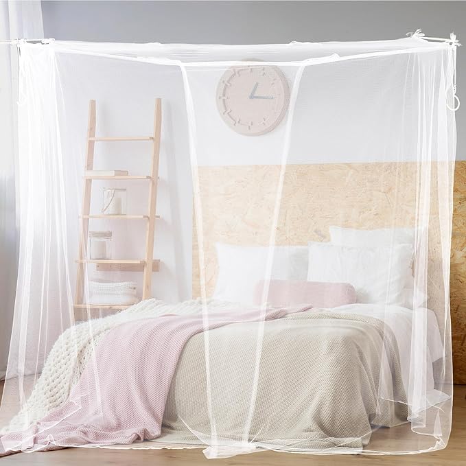 2 Pcs 4 Corners Mosquito Net for Bed Canopies Netting Bed Drapes Mesh for Twin Full Queen King Size Camping Home Outdoor Travel Dormitory(White,L87 X W79 X H79 Inch)