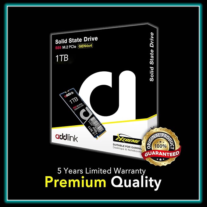 Addlink S85 1TB M.2 PCIe NVMe Gen4 Memory Expansion SSD, Speed Up to 6000 MB/s, Internal Solid State Drive with HMB Technology for Laptop, Gaming and Creators