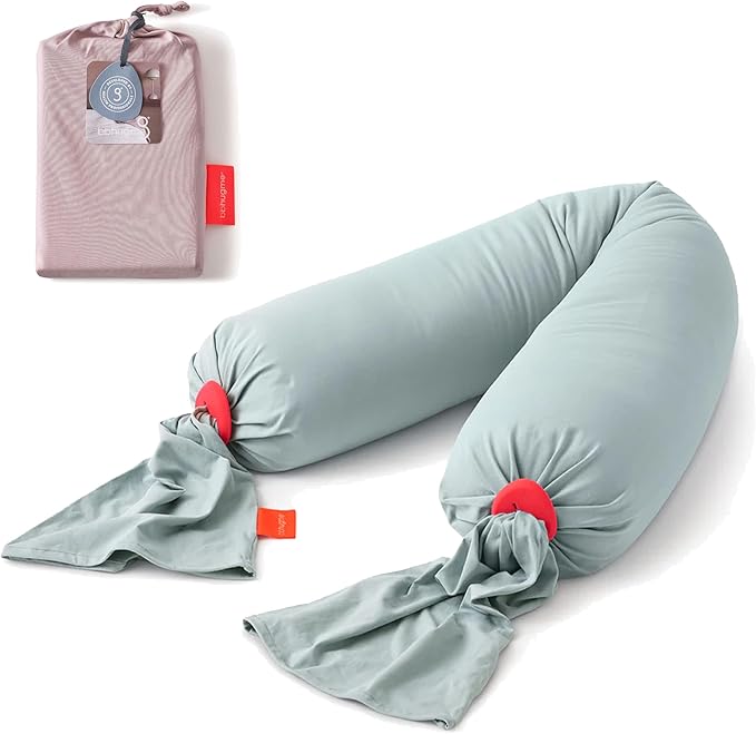 bbhugme Adjustable Pregnancy Pillow with Removable Eucalyptus Cover & Extra Dusty Pink Cover - Full Body Support for Pregnant Women