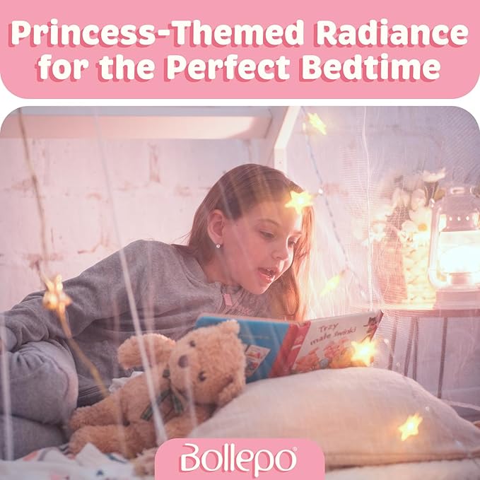 Bollepo Bed Canopy with Lights - Pink Princess Canopy for Girls Room | Single, Twin, Full, Queen | Kids Bed, Hanging Fairy Led Canopy