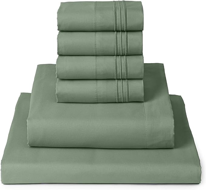 Mellanni Full Sheet Set - 6-Piece Iconic Collection Bedding, (Including 4 Pillowcases), 16-Inch Deep Pocket, Easy Care, Extra Soft, Cooling Sheets, Brushed Microfiber - Sage