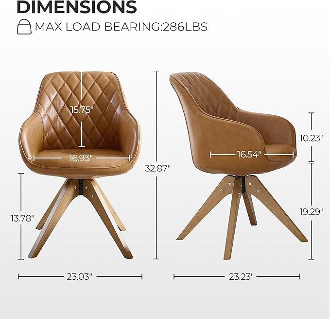 Zouron Mid Century Modern Accent Chair with Wooden Legs, Upholstered Swivel Chair No Wheels, Side Accent Armchair Vanity Chair for Small Space Home Office Living Room Bedroom, Claybank