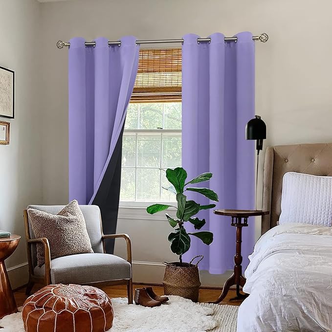 BGment Thermal Insulated 100% Blackout Curtains for Bedroom with Black Liner, Double Layer Full Room Darkening Noise Reducing Grommet Curtain (42 x 84 Inch, Lavender, 2 Panels)