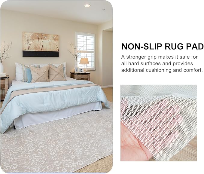 Latex Non-Slip Rug Pad Cushioning Mat Beige Ultra-Thick Protective Floor Grip for Hardwood Multi-Function Anti-Skid Carpet Underlay Noise Reducing Cushioning Pads for Area Rugs