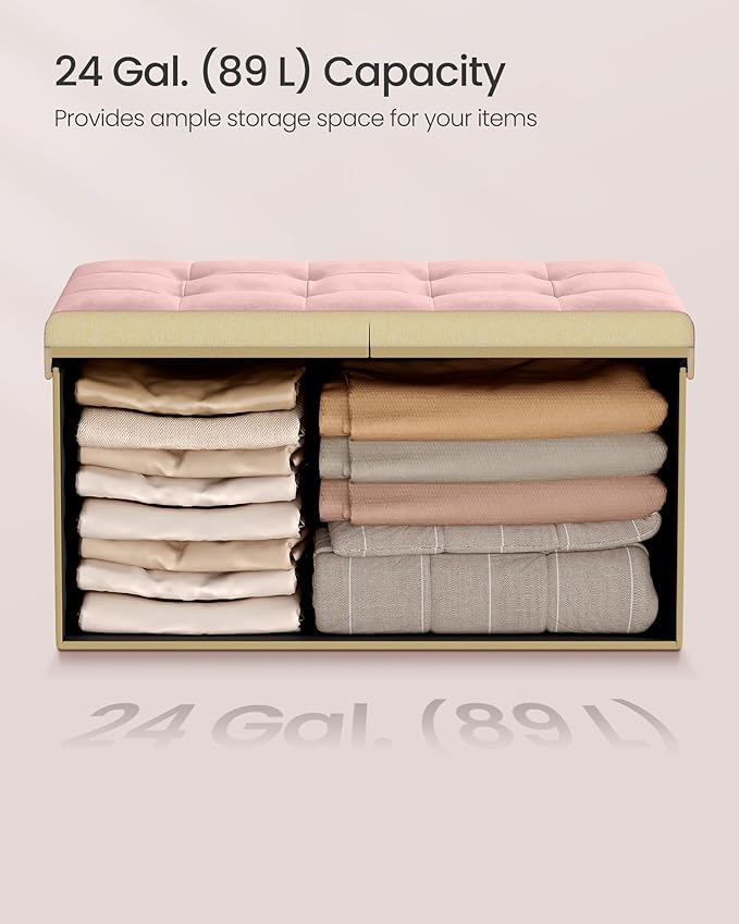 SONGMICS Mazie Collection - 30 Inches Storage Ottoman, Foldable Storage Bench with Flipping Lid, 660 lb Load Capacity, for Entryway, Living Room, Bedroom, Velvet Fabric, Jelly Pink ULSF048SA03