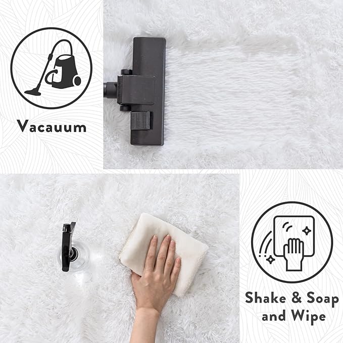 Fluffy Rugs for Bedroom Living Room, 4x6 Feet Indoor Modern Shaggy Area Rugs, Non-Slip Fuzzy Shag Floor Carpet for Dorm Nursery Kids Room Decor, Soft Plush Throw Rug, White