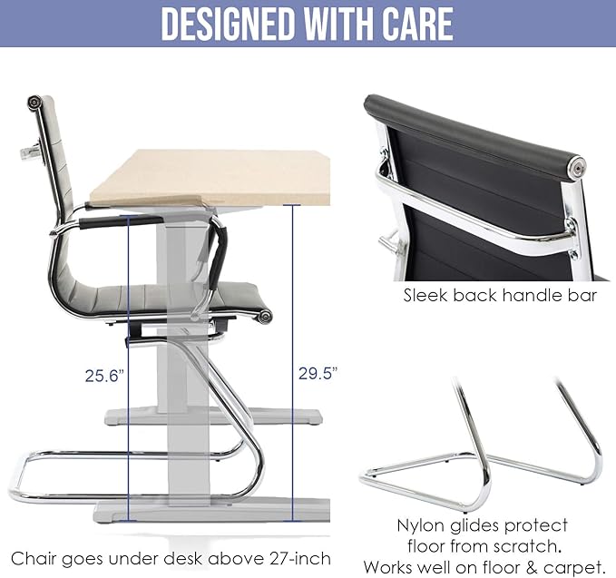 Wahson Office Guest Chairs Set of 10, Leather Reception Chairs, Mid Back Waiting Room Chair, Conference Chairs with Sled Base, Desk Chair No Wheels for Meeting/Lobby/Restroom, Black