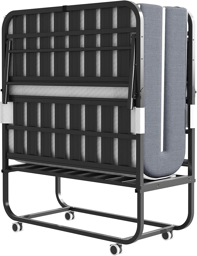75" x 38" Twin Folding Bed with 3.7" Memory Foam Mattress, Portable Foldable Extra Bed, Rollaway Bed for Guests, and Sturdy Metal Frame