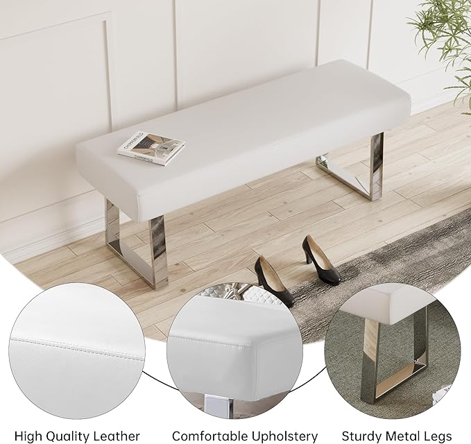 JIEXI Bedroom Bench Bed end upholstered Bench Indoor Corner Small Bench, with Metal Legs, for entryway Dining Room Kitchen and Living Room, Plant Bench, Footstool