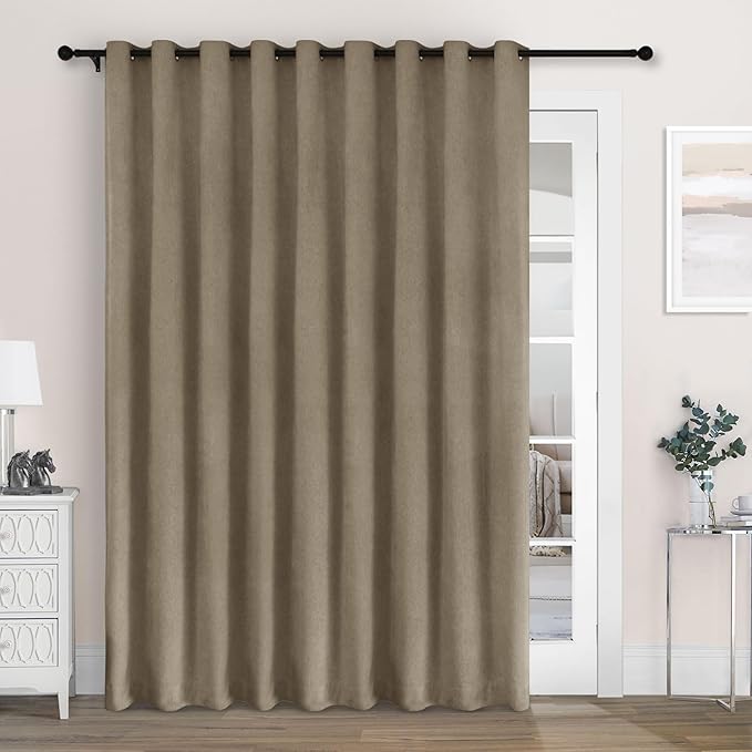 Macochico Extra Wide 100% Blackout Chenille Curtains 100" Wx96 L Thermal Drapes for Sliding Door Living Room Bedroom Auditorium Hotel Palm Curtains Grommet Top with Tieback Classic 1 Panel