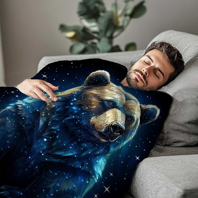 Bear Blanket Throw for Adult, Soft Animal Gifts for Men and Women, 60×80 Inches, Cabin Printed Rustic Lightweight Fleece for Bed and Home Decor, No-Pilling