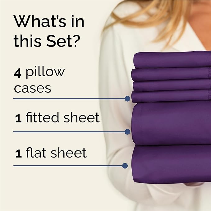 King 6 Piece Sheet Set - Cooling, Comfy & Breathable - Hotel Luxury Bedding, Includes Fitted Sheet for Women, Men, Kids and Teens - 1 Flat, 1 Fitted Sheet, 4 Pillowcases with Deep Pockets - Purple