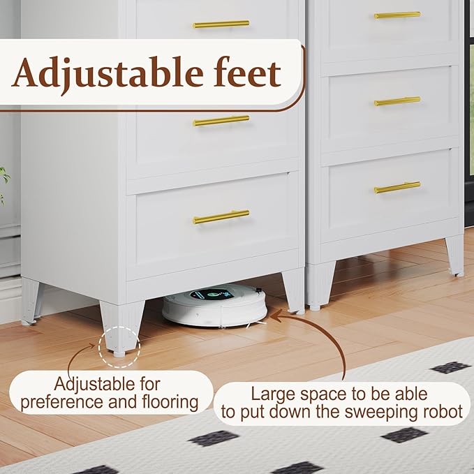 Metal Dresser, White Tall Dresser for Bedroom, 43.11" H Dressers & Chests of Drawers, 4 Drawer Dressers for Living Room, Entryway, Hallyway (White, 4 Drawers)