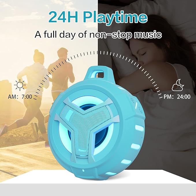 EBODA Waterproof Bluetooth Shower Speaker, IPX7 Floating Portable Wireless Small Speakers, 24H Playtime with RGB Light for Kayak, Beach, Pool Accessories, Gifts for unisex -Sky Blue