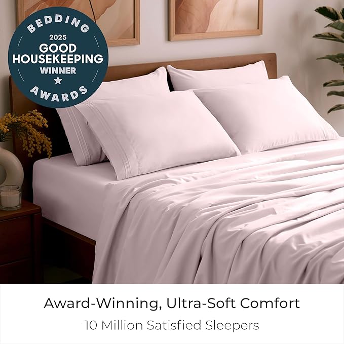 Mellanni Full Sheet Set - 6-Piece Iconic Collection Bedding, (Including 4 Pillowcases), 16-Inch Deep Pocket, Easy Care, Extra Soft, Cooling Sheets, Brushed Microfiber - Blush Pink