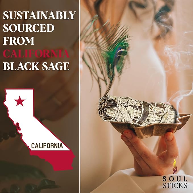 Soul Sticks Black Sage Smudge Stick 1 Pack - 9 Inch | Floral Sage House Blessing | Cleanses House & Negative Energy