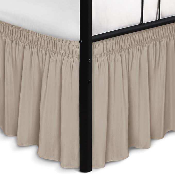 Biscaynebay Wrap Around Bed Skirts with Split Corners for King Beds 15" Drop, Light Camel Adjustable Elastic Dust Ruffles Easy Fit Wrinkle Resistant Silky Luxurious Fabric Machine Washable