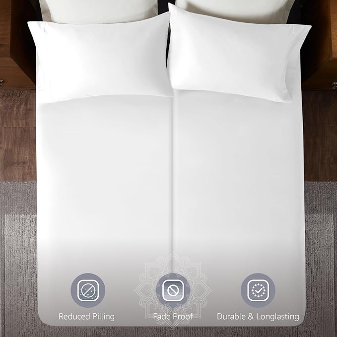 Hyde Lane Luxury 1000 Thread Count 100% Cotton Sheets | Very Soft & Thick - Fits Upto 20" Mattress | Sateen Weave Bed Sheets 18" Deep Pocket- 4 PC Sheet Set (White, Top Split King)