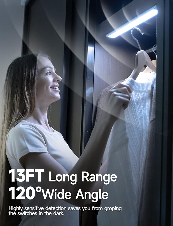 2 Packs Under Cabinet Lights, 2000mAh Rechargeable 62 LED White Lighting, Wireless Motion Sensor Light Indoor,4 Modes Night Light, Stick-On Magnetic Closet Lights for Kitchen, Hallway