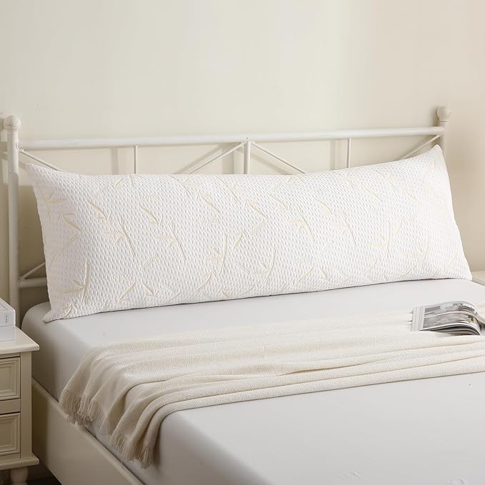 Full Body Pillow with Removable Pillowcase for Adults,（Memory Foam Filling）（Long Pillow for Side Sleepers） （Fluffy and Firm）（Adjustable Filling）（20×54 Inch，Gold）