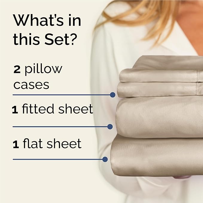 Twin XL 4 Piece Sheet Set - Cooling, Comfy & Breathable - Hotel Luxury Bedding, Includes Fitted Sheet for Women, Men, Kids and Teens - 1 Flat, 1 Fitted Sheet, 2 Pillowcases with Deep Pockets - Wheat