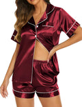 Ekouaer Silk Pajamas for Women Short Sleeve Sleepwear Soft Button Down Loungewear 2 Piece Satin Pjs Shorts Set