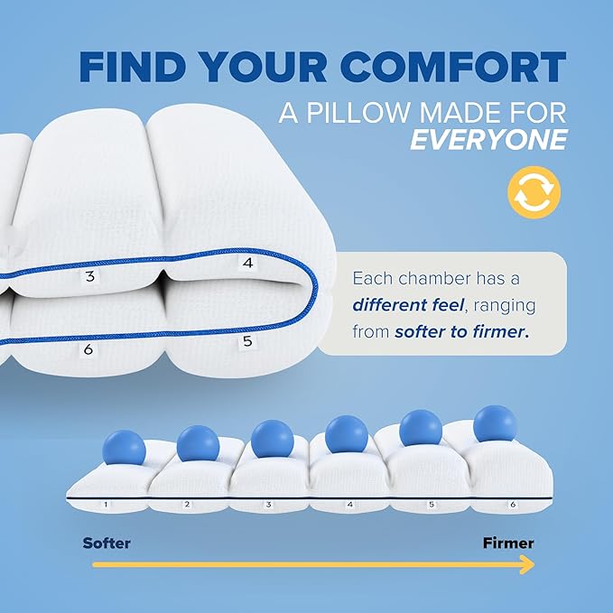 TUMBLE 6-Chamber Adjustable Bed Pillow & Pillowcase | Back, Side & Stomach Sleepers | Cooling Cover | Memory Foam & Gel Fiber Fill | Customize Your Comfort | CertiPUR/Oeko-Tex | Standard Queen 2 Pack