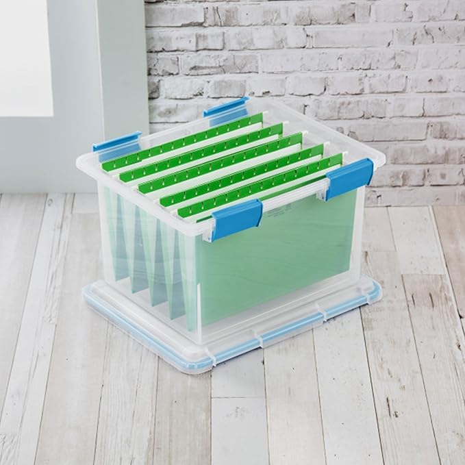 Sterilite 12-Pack Gasket Box, Weather-Resistant Storage Bins with Latching Lids, 32 Quart - Heavy-Duty Organizing Containers for Closet, Bathroom, and Office