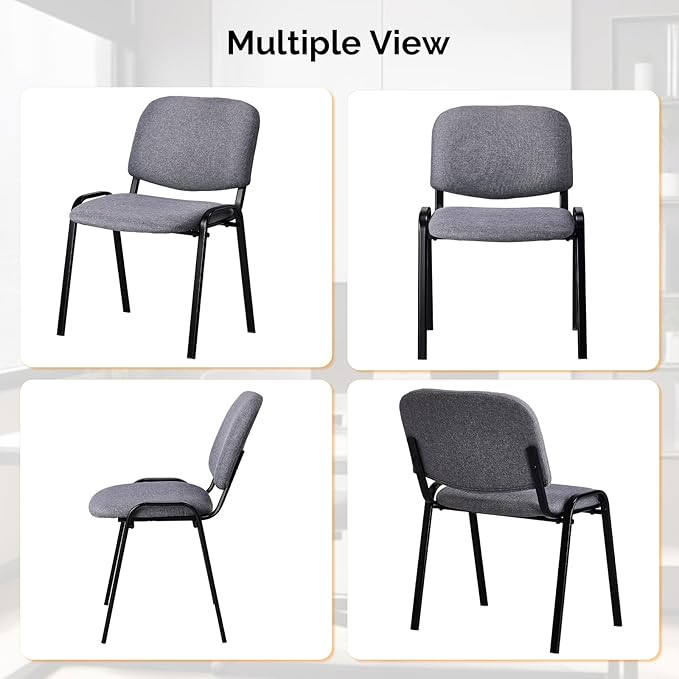 VINGLI Waiting Room Stacking Chairs, 5-Pack Fabric Church Conference Stackable Chair Set, for Office Guest & Reception Meeting Rooms, Lobby, Simple&Space-Saving, Fabric-Grey