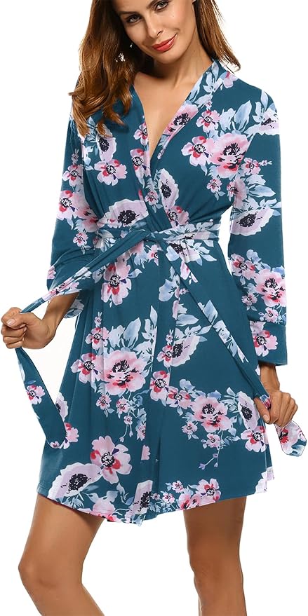 HOTOUCH Womens Robe Lightweight Short Knit Bathrobe Soft Ladies Sleepwear with Pockets
