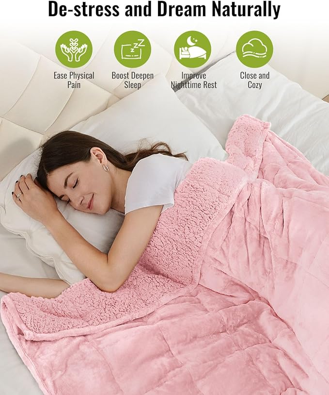 Uttermara Weighted Blanket Twin 15 Pounds, Adult Weighted Blanket for Sofa Bed, Thick Cozy Fluffy Warm Sherpa Bed Blanket with Soft Plush Flannel Fleece, Heavy Blanket Great for Sleep 48x72 inch Pink