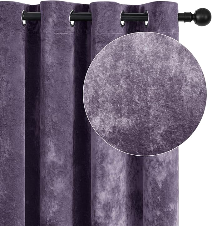 SMILETIME Lilac Purple Crushed Velvet Curtains 52x84 inch Luxurious Thermal Insulated Soundproof Drapes for Living Room Bedroom Office Soft and Durable Light-Filtering Window Treatments, 2 Panels